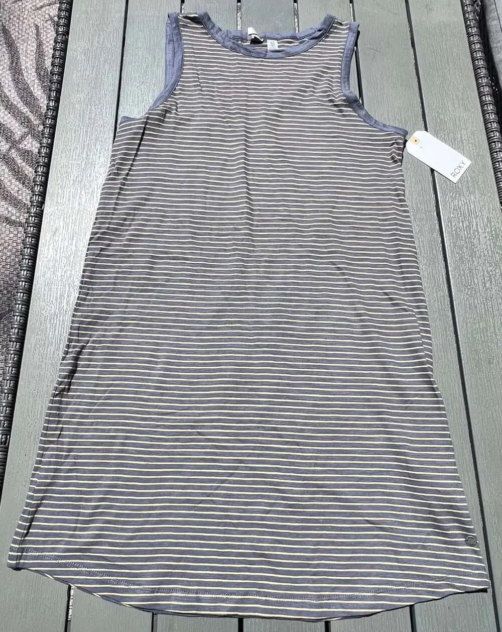 Roxy NWT Striped Tank Dress Blue White Sleeveless Casual Beach Cover Up Medium